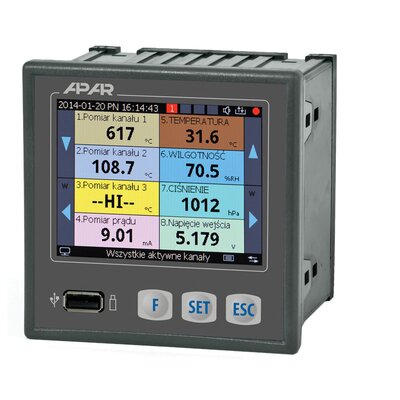 Rejestrator wielokanałowy, 230 V AC, 16 wejść napięciowych, 4 wyjścia przekaźnikowe, IP30, AR207